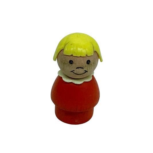Fisher Price Little People blonde female red dress Wood / Plastic 1970's