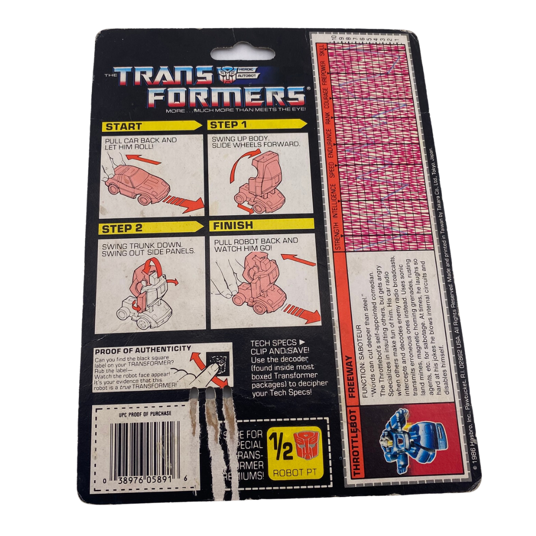 Transformers G1 Freeway Throttlebot cardback with tech spec