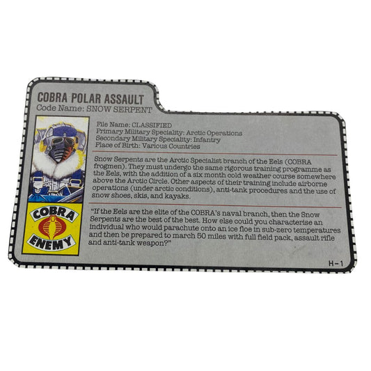 GI Joe, Action Force Snow Serpent filecard for figure 412