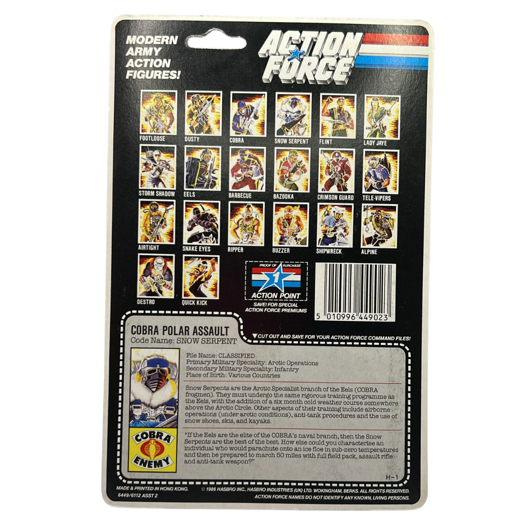 GI Joe, Action Force Snow Serpent original cardback filecard backing card
