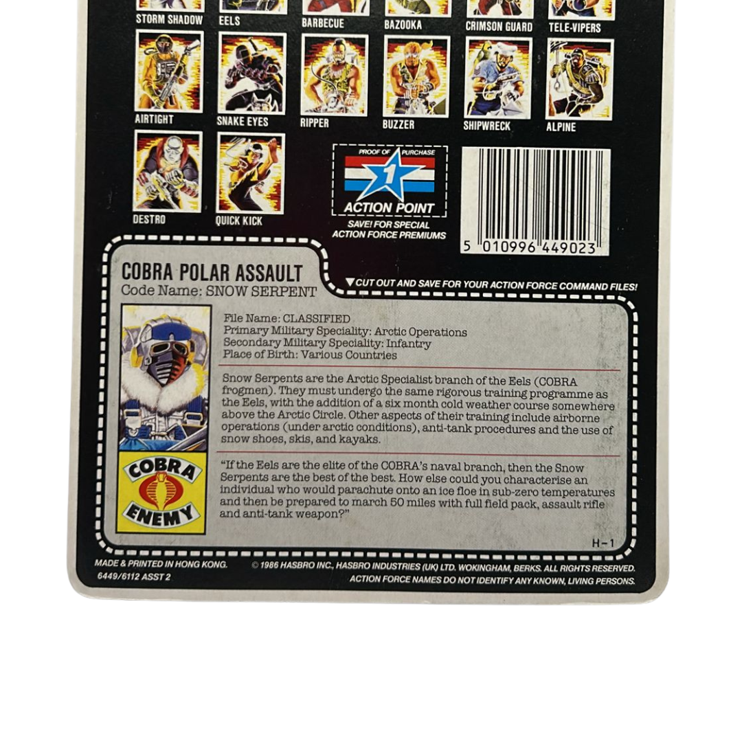 GI Joe, Action Force Snow Serpent original cardback filecard backing card