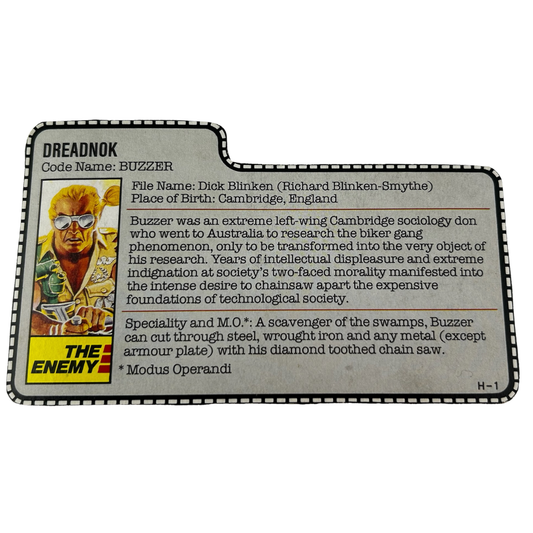 GI Joe, Action Force Buzzer filecard Dreadnok 303
