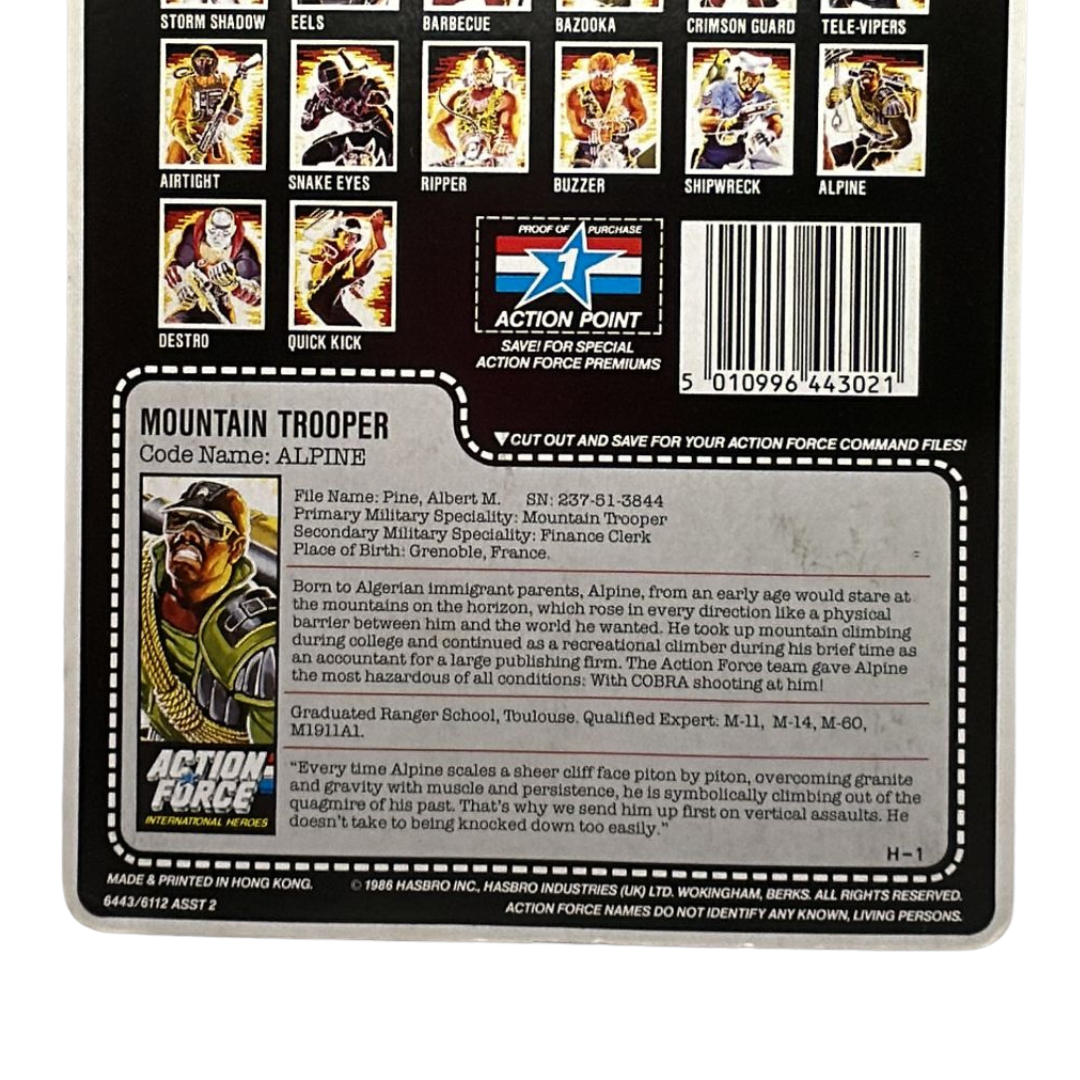 GI Joe, Action Force Alpine original cardback filecard backing card