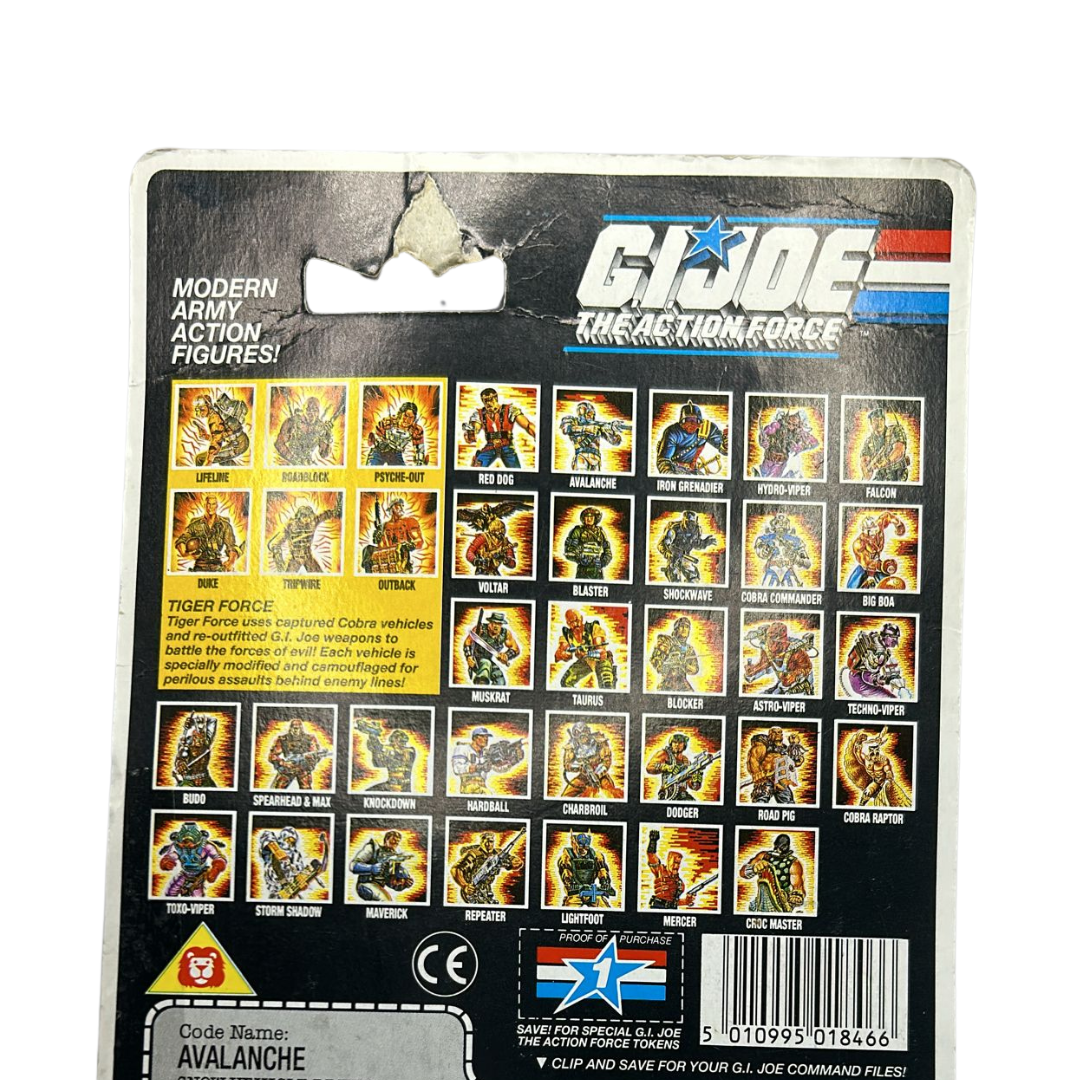 GI Joe, Action Force Avalanche figure cardback and bubble some damage as shown