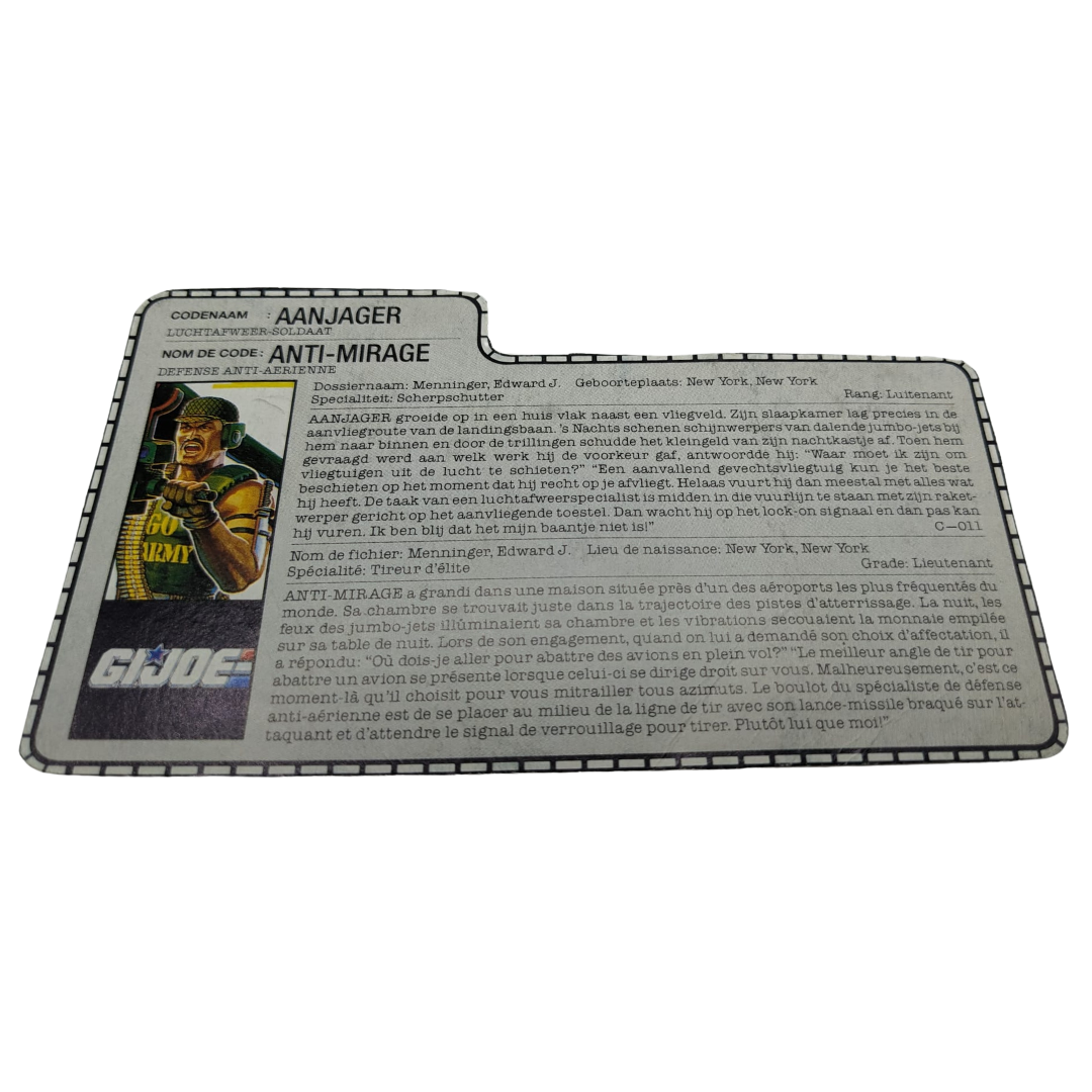 GI Joe, Action Force Backblast filecard Dutch & French version anti mi ...