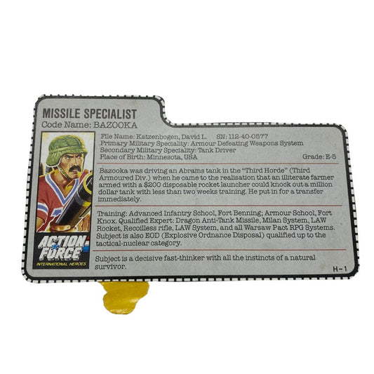 GI Joe, Action Force Bazooka filecard UK version 868