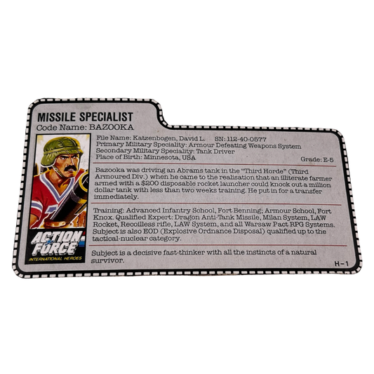 GI Joe, Action Force Bazooka filecard UK version 46