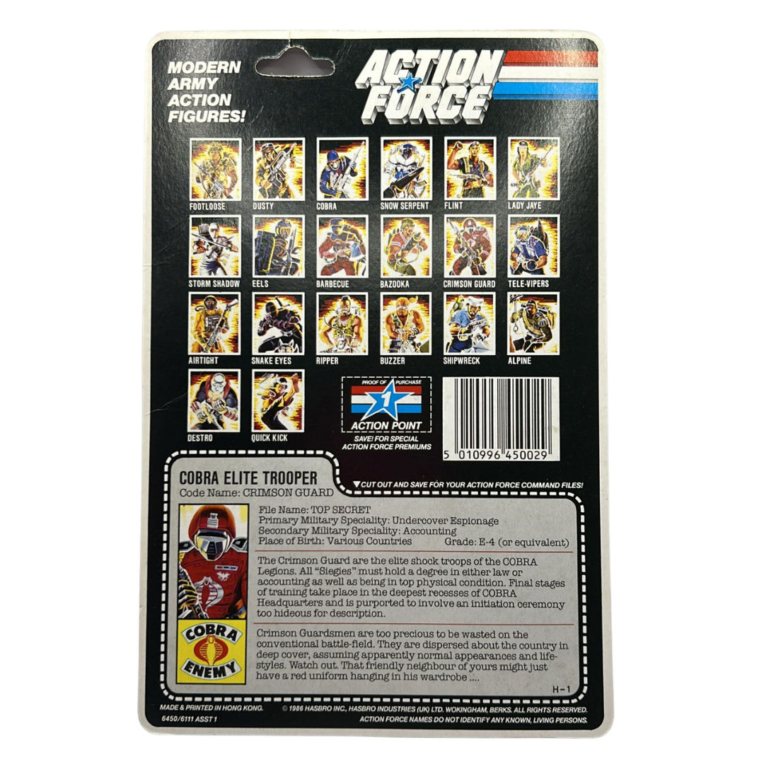 GI Joe, Action Force Crimson Guard original cardback filecard backing card