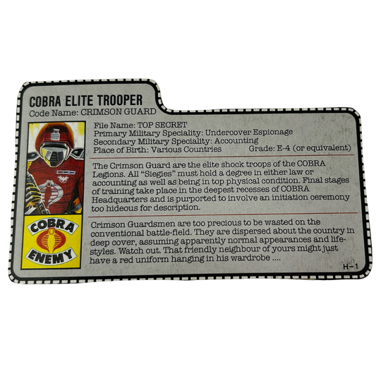 GI Joe, Action Force Crimson Guard figure filecard UK version 426