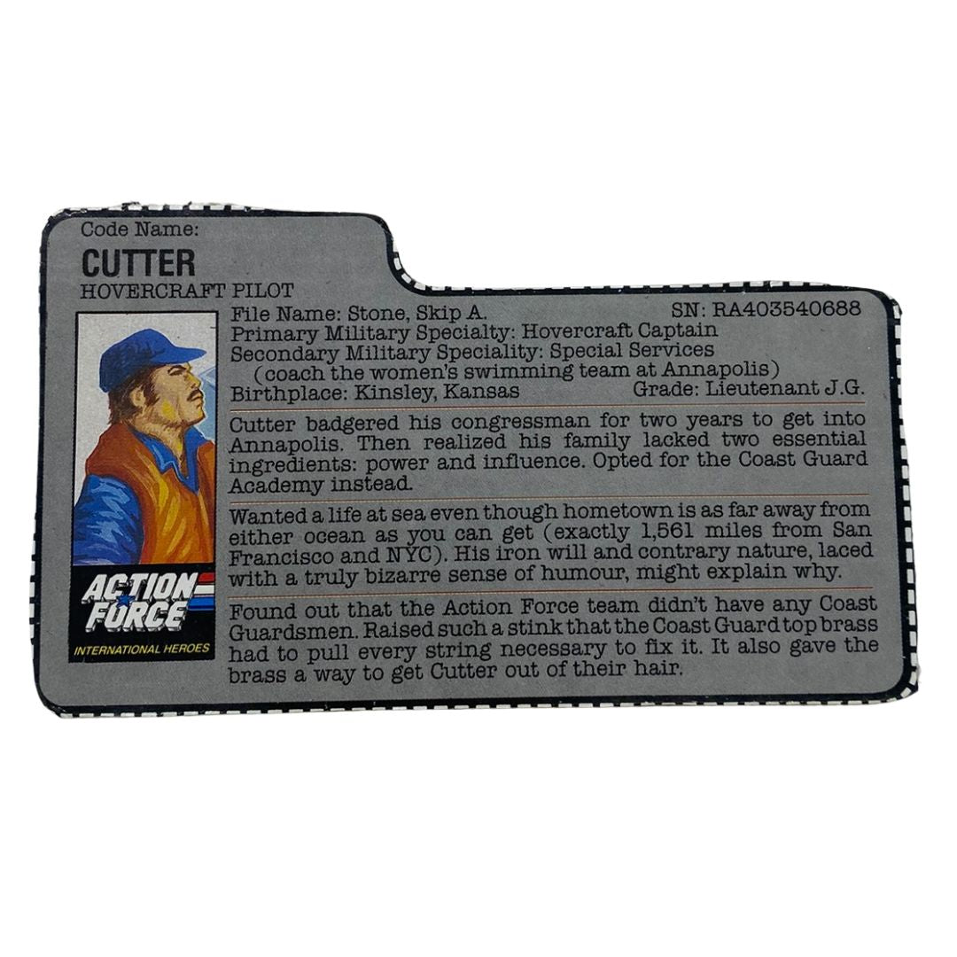 GI Joe, Action Force Cutter Killer Whale pilot file card from box 620