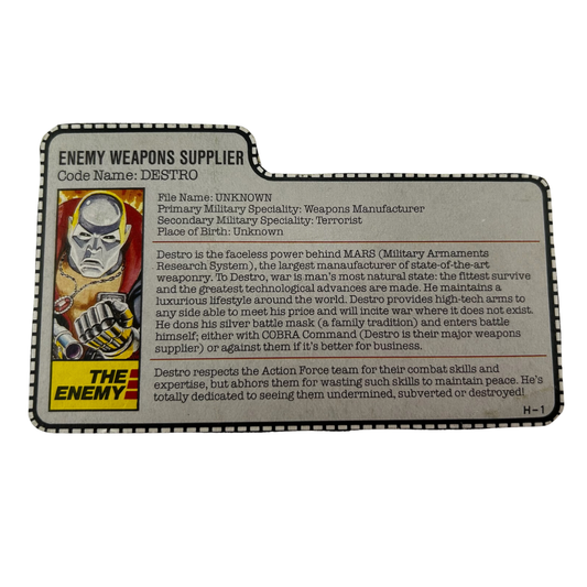 GI Joe, Action Force Destro V1 filecard 229