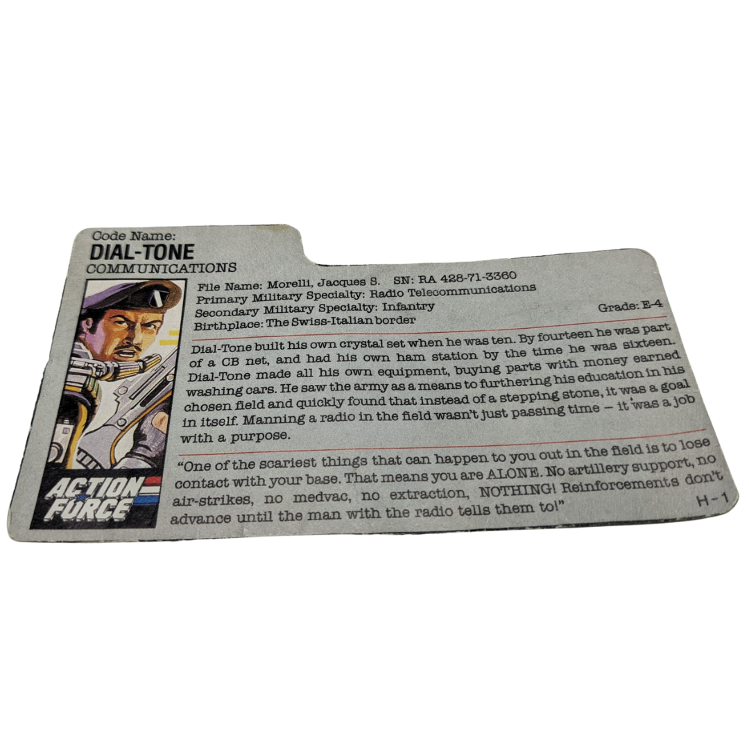 Vintage GI Joe / Action Force Dial Tone  filecard, file card