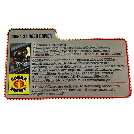 GI Joe, Action Force Cobra Driver filecard Stinger / Night Attack vehicle 29