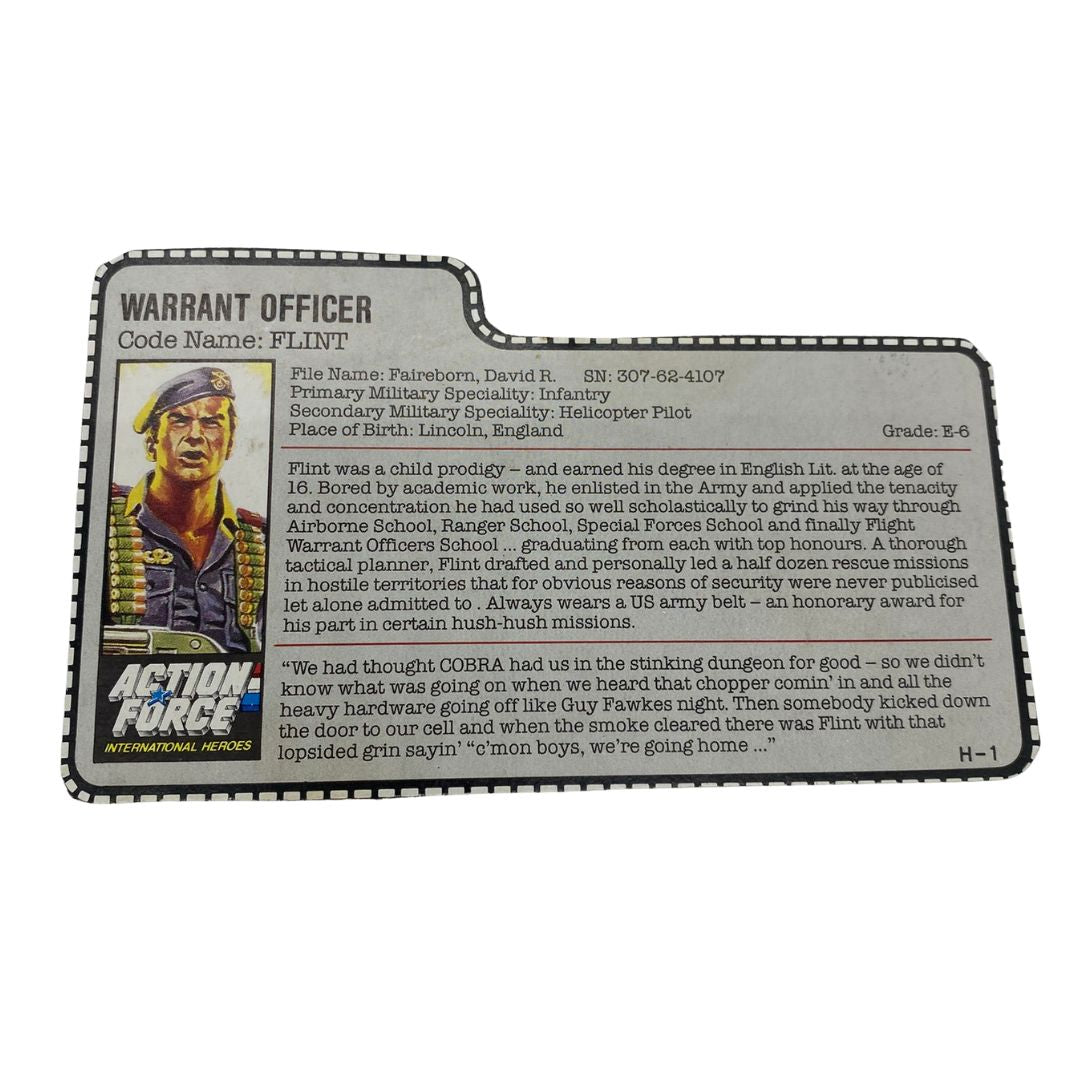 GI Joe, Action Force Flint figure filecard UK version 786