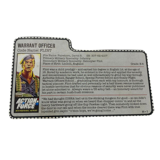 GI Joe, Action Force Flint figure filecard UK version 786