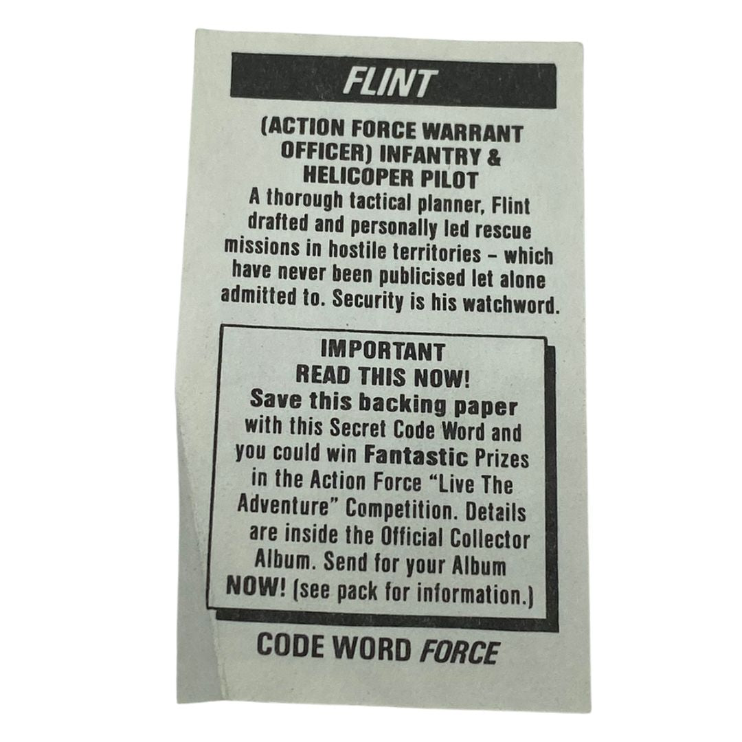 GI Joe, Action Force Flint collector card original UK sticker card 463
