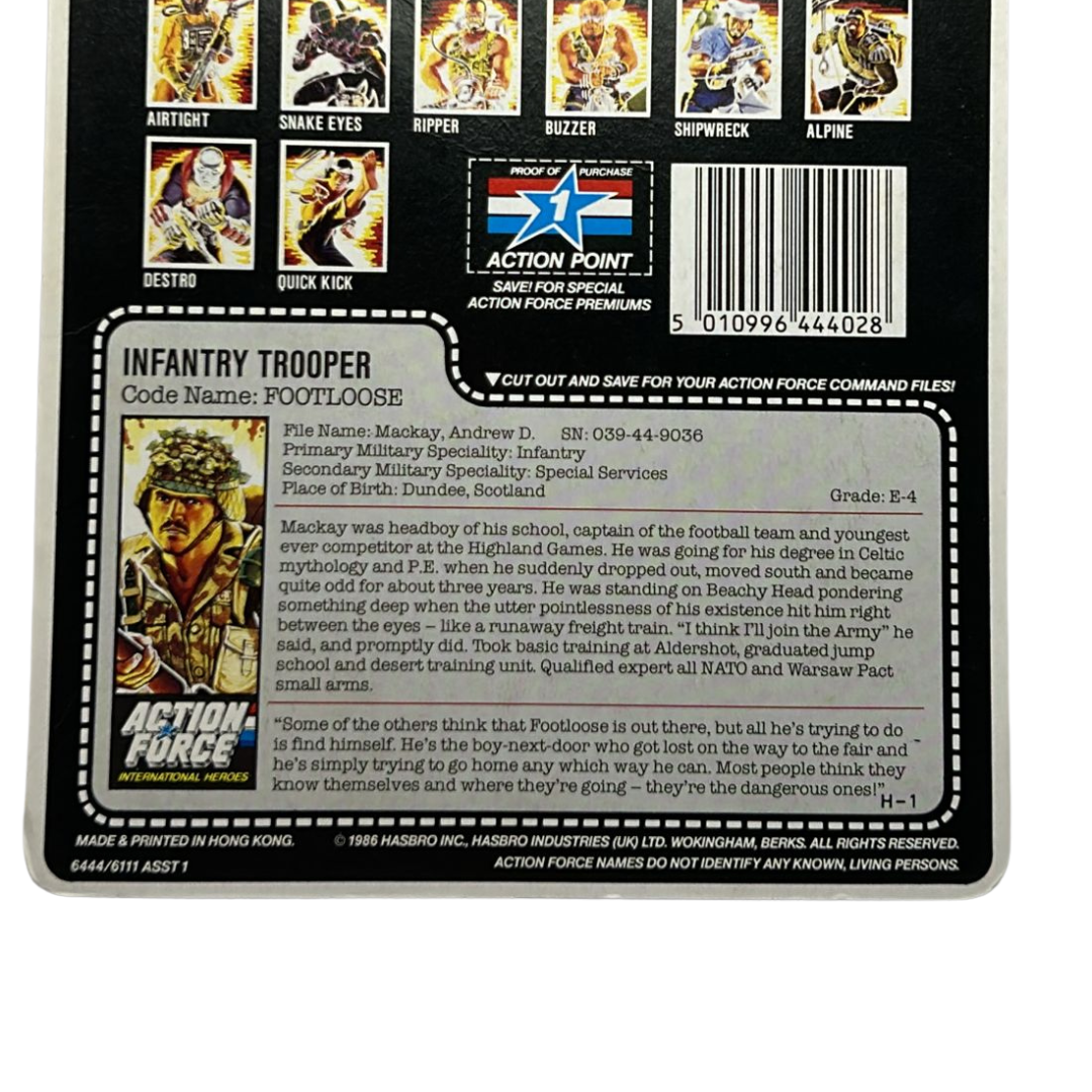 GI Joe, Action Force Footloose original cardback filecard backing card