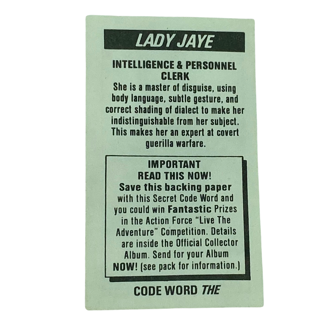 Action Force, GI Joe, Lady Jaye, Sticker, collectors card, 19