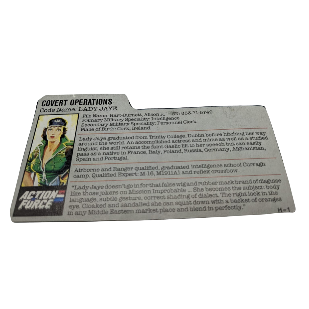 GI Joe / Action Force Lady Jaye filecard UK / Euro version