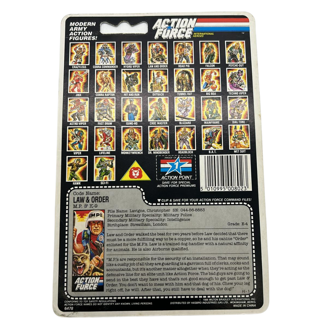 Action Force, GI Joe Law and Order figure cardback filecard