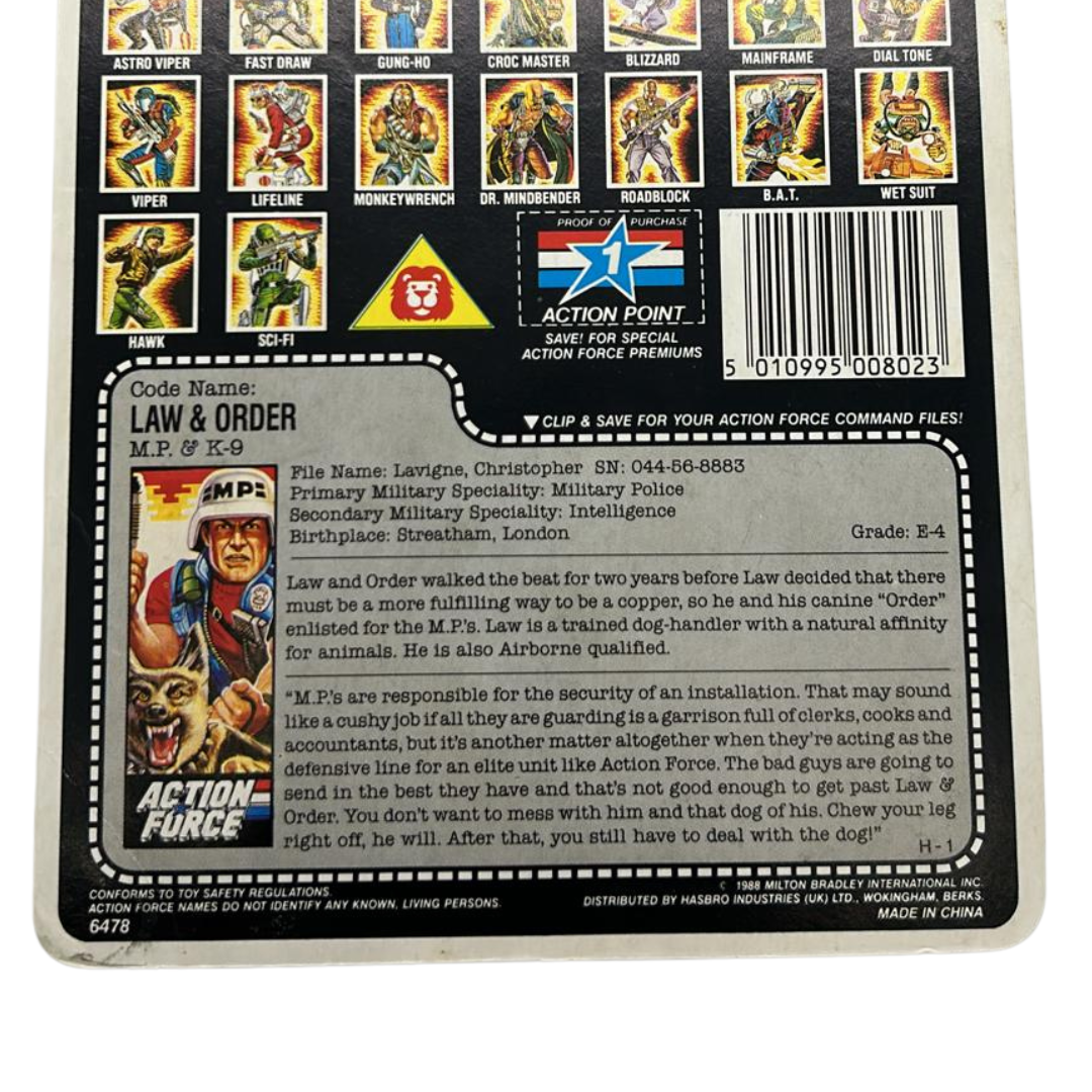 Action Force, GI Joe Law and Order figure cardback filecard