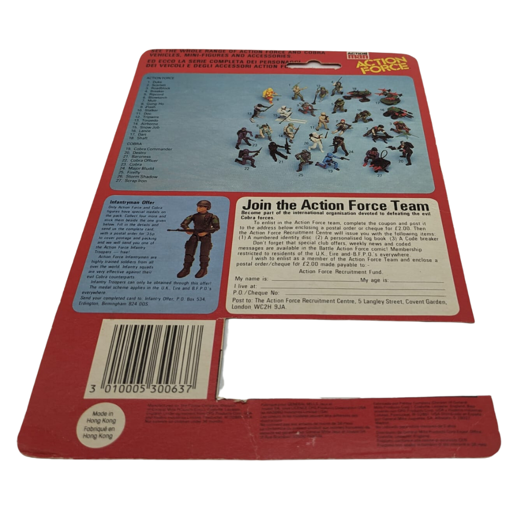 Action Force GI Joe Major Bludd cardback, backing card Palitoy chunk cut off it