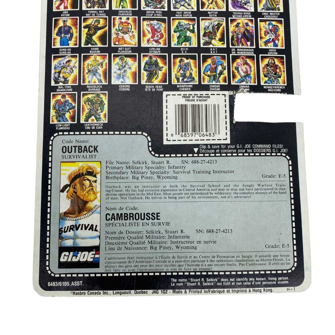 G.I. Joe Action Force Outback Canadian cardback / filecard with cut