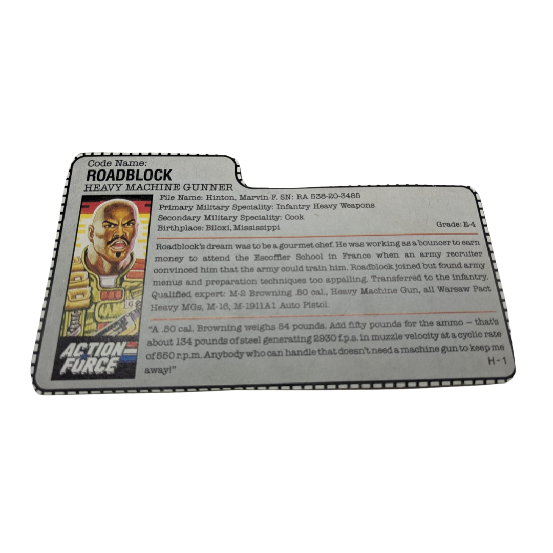 GI Joe / Action Force, Roadblock V2 filecard, file card