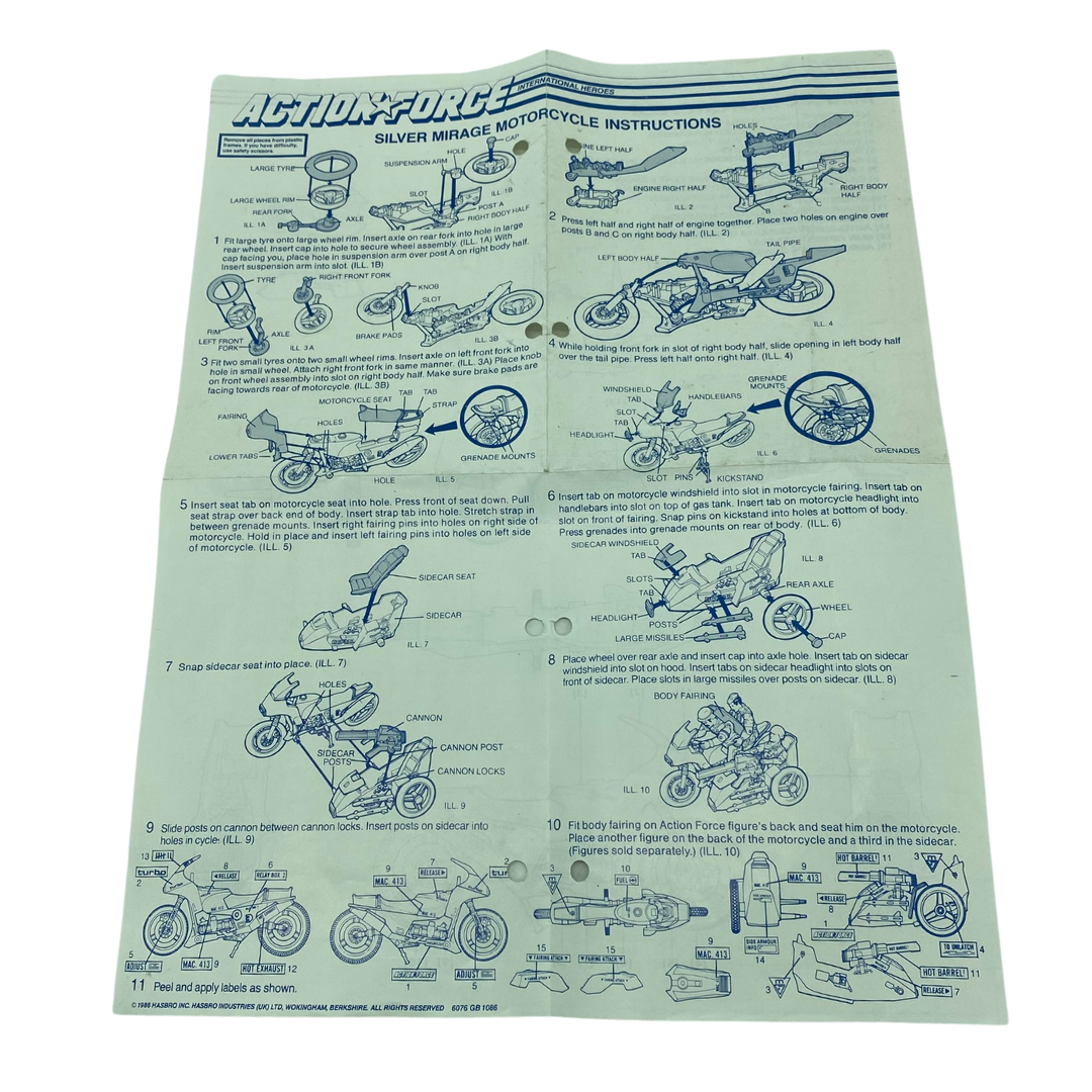 GI Joe, Action Force Silver Mirage Motorcycle instructions hole punched 321
