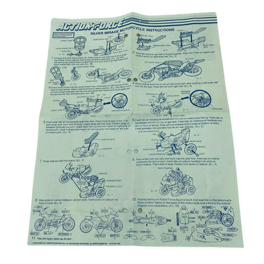 GI Joe, Action Force Silver Mirage Motorcycle instructions hole punched 321