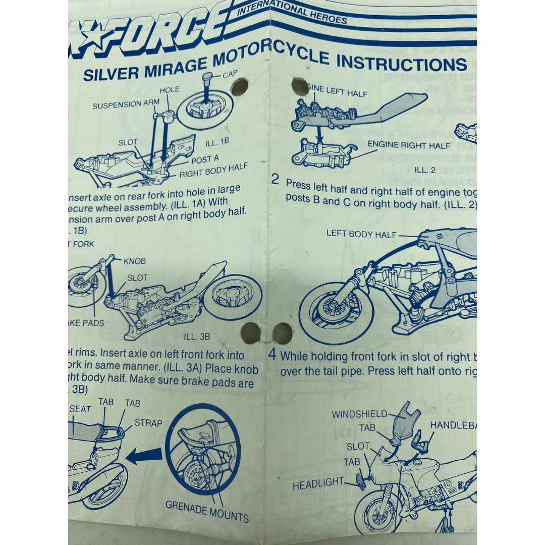 GI Joe, Action Force Silver Mirage Motorcycle instructions hole punched 321