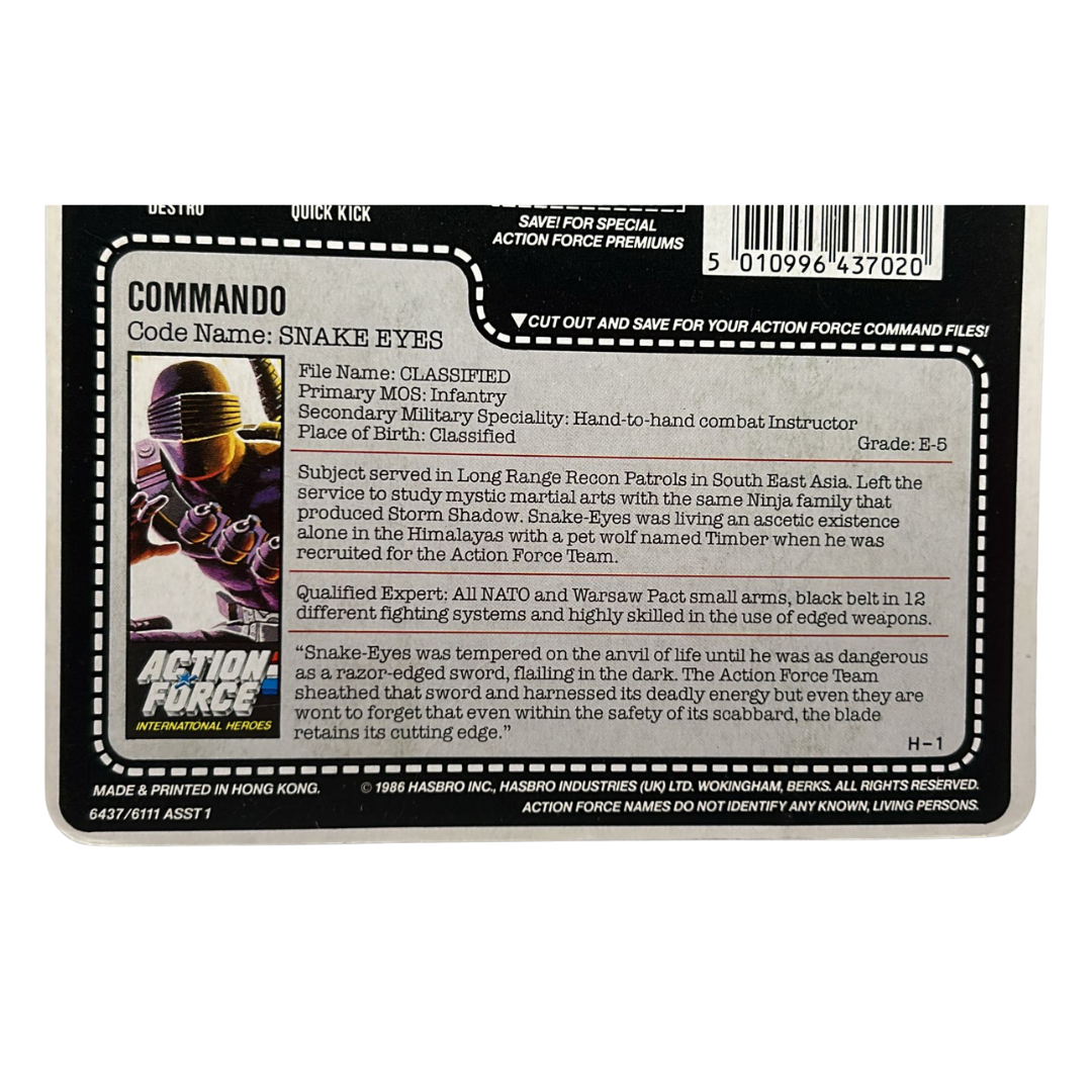 GI Joe, Action Force Snake Eyes V2 original cardback