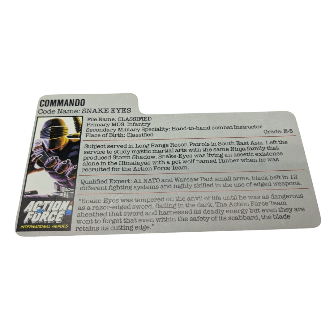 Action Force / GI Joe Fan Club Snake Eyes filecard paper slip part