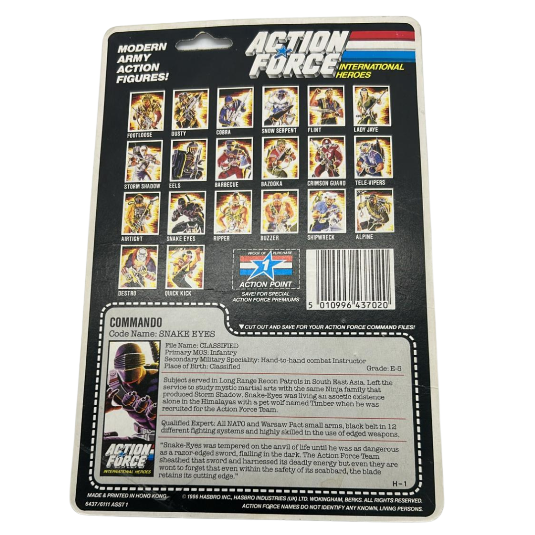 GI Joe, Action Force Snake Eyes cardback