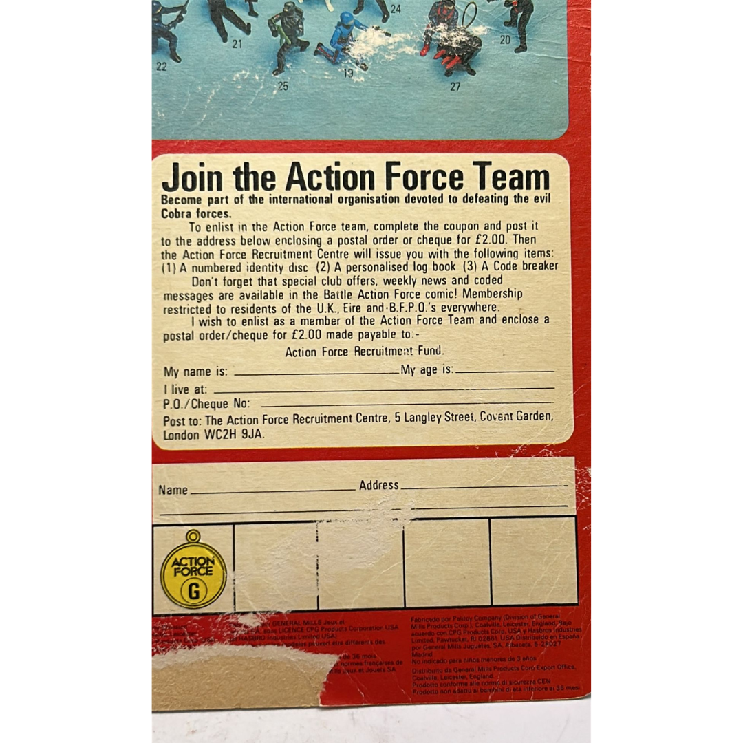 GI Joe, Action Force Tripwire cardback filecard backing card by Palitoy