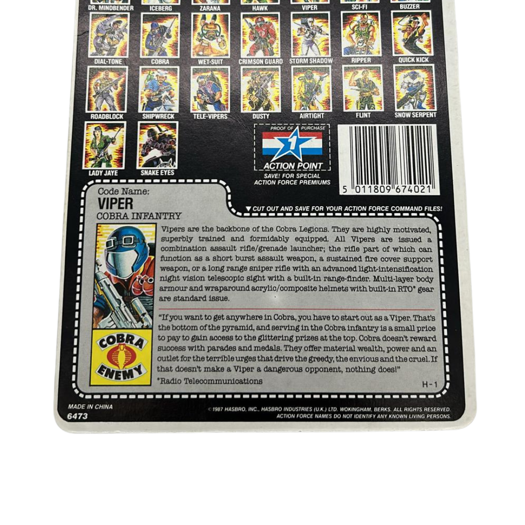 Action Force, GI Joe Viper figure cardback filecard