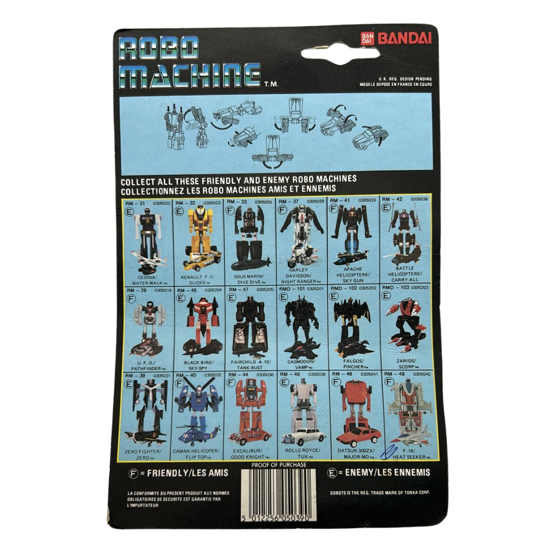 Gobots, Robo Machine Tux, white Rolls Royce, RM-46 on opened card 98C