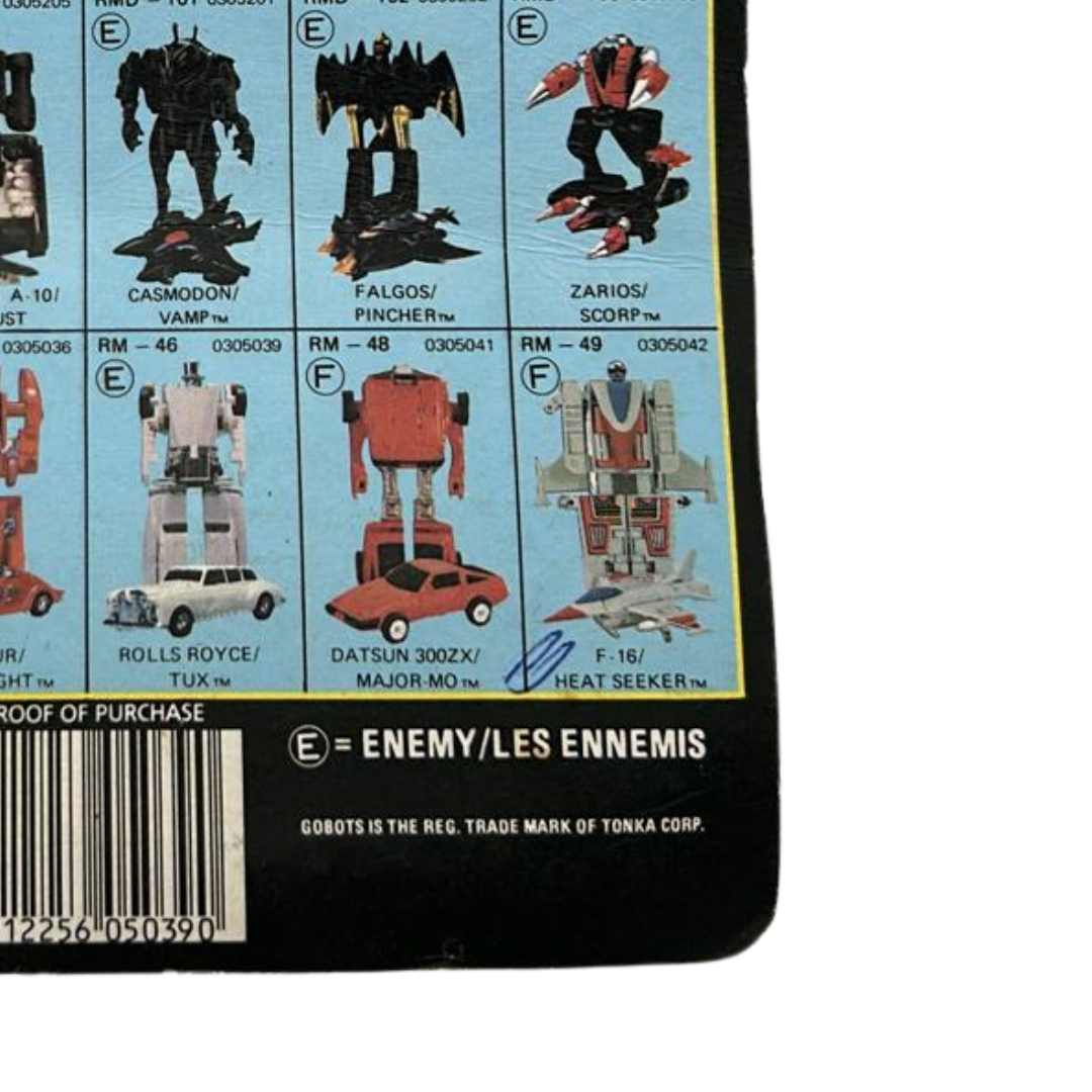 Gobots, Robo Machine Tux, white Rolls Royce, RM-46 on opened card 98C