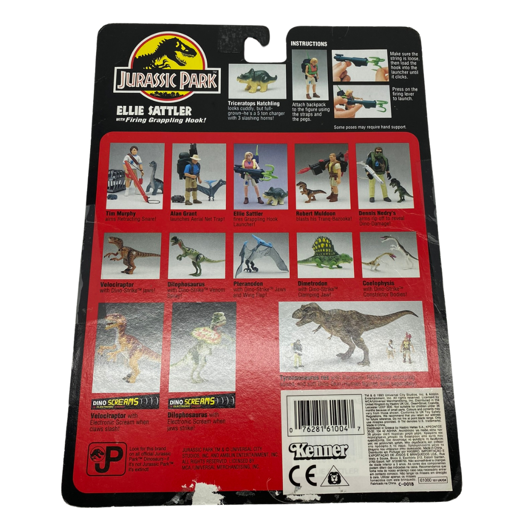 Jurassic Park Ellie Satler cardback Vintage Kenner 1993, 1990s toy