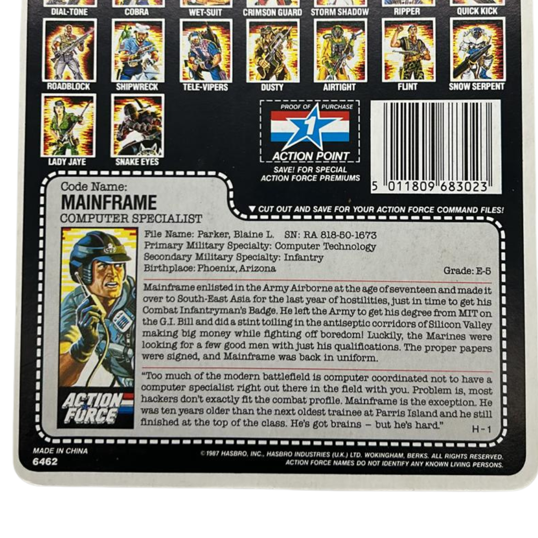 Action Force, GI Joe Mainframe figure cardback filecard