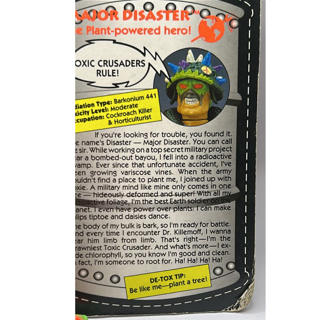 Toxic Crusaders Major Disaster cardback 1991 Playmates backing card 885
