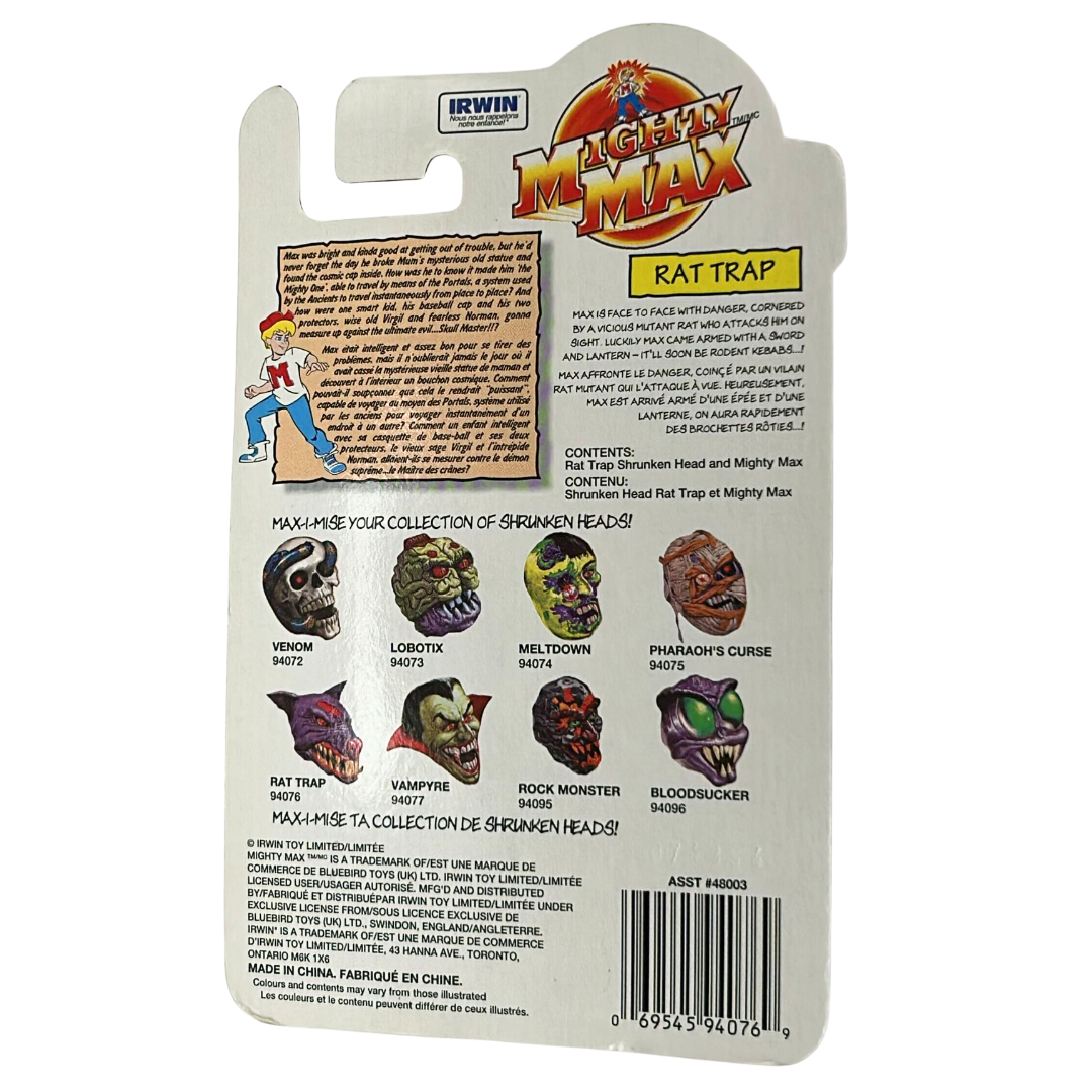 Mighty Max Rat Trap Shrunken Heads MOC on Canadian card Irwin toys