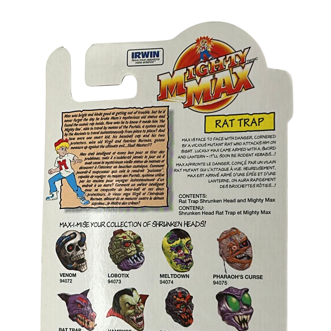 Mighty Max Rat Trap Shrunken Heads MOC on Canadian card Irwin toys