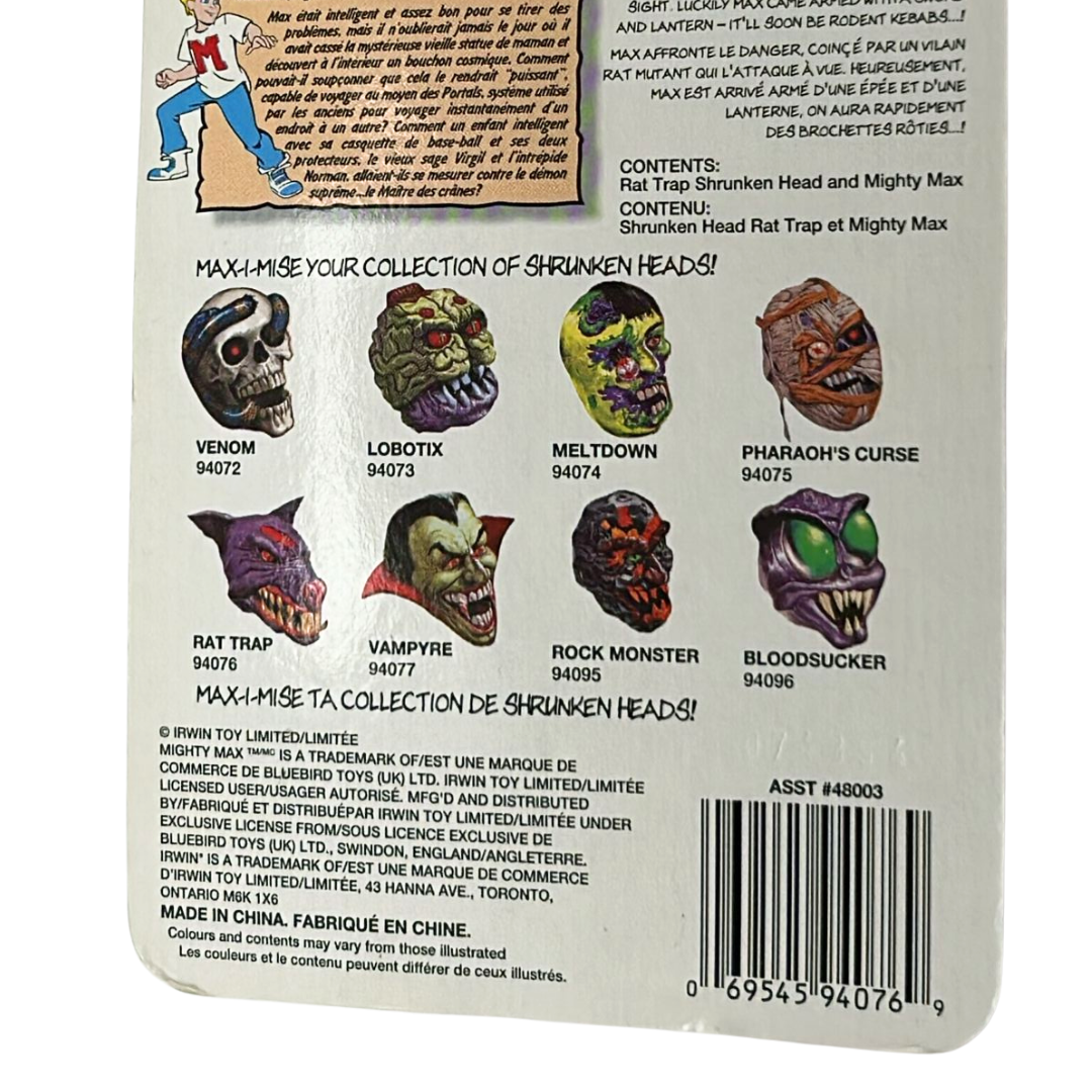 Mighty Max Rat Trap Shrunken Heads MOC on Canadian card Irwin toys