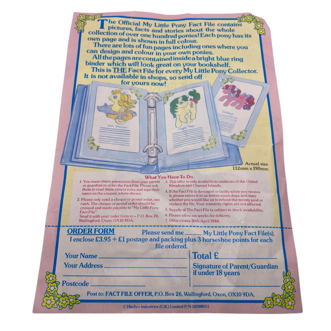 G1 My Little Pony Fact File offer original leaflet 1988 United Kingdom 332