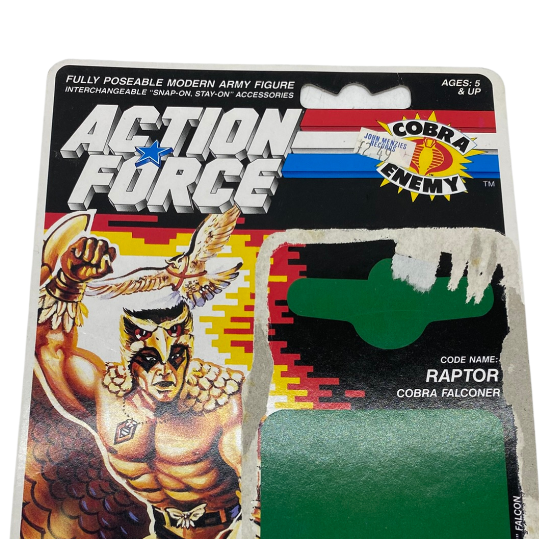GI Joe, Action Force Raptor cardback filecard, file card original 891