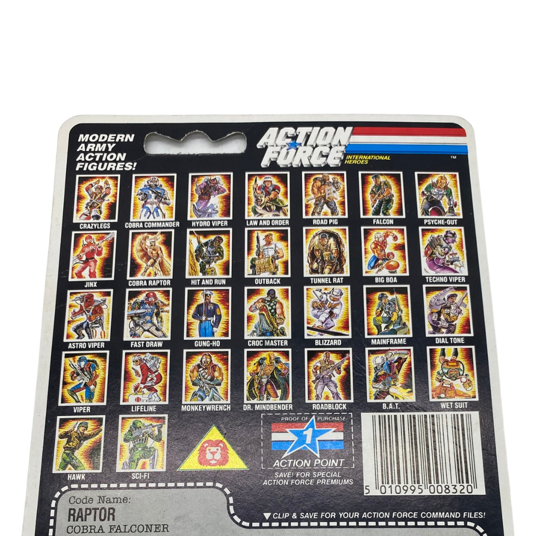 GI Joe, Action Force Raptor cardback filecard, file card original 891