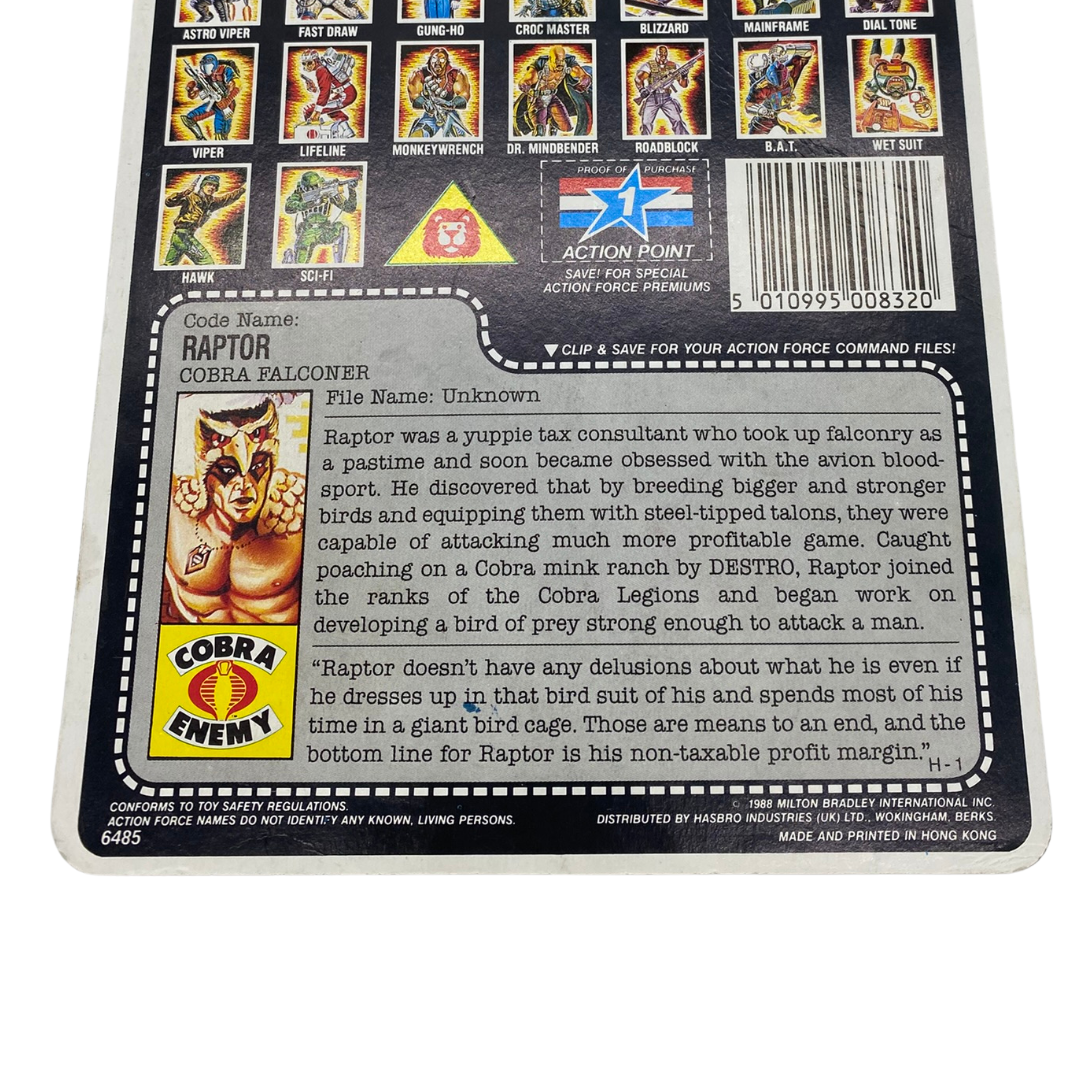 GI Joe, Action Force Raptor cardback filecard, file card original 891