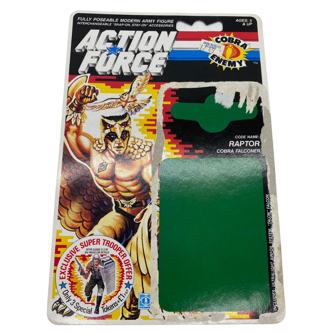 GI Joe, Action Force Raptor cardback filecard, file card original 891