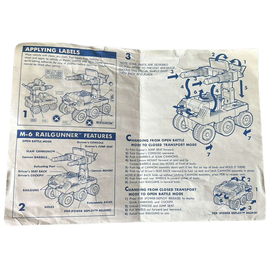 Starcom M-6 Railgunner instructions Vintage Coleco M6 Rail Gunner